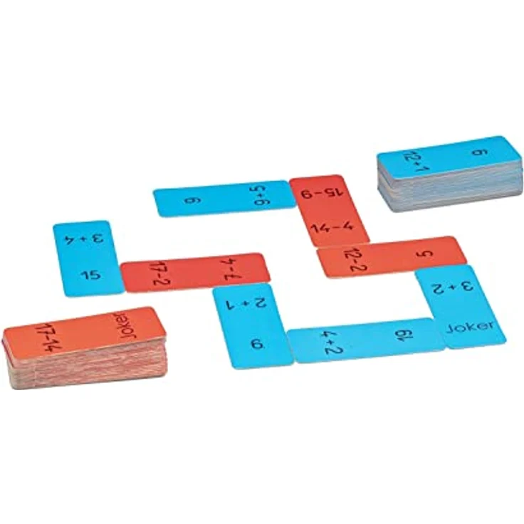 WISSNER® Domino Addition und Subtraktion - Lernspiel mit 60 Aufgabenkärtchen, für 2-4 Spieler, aus 100% recycelter Pappe, in Deutschland hergestellt – Bild 1
