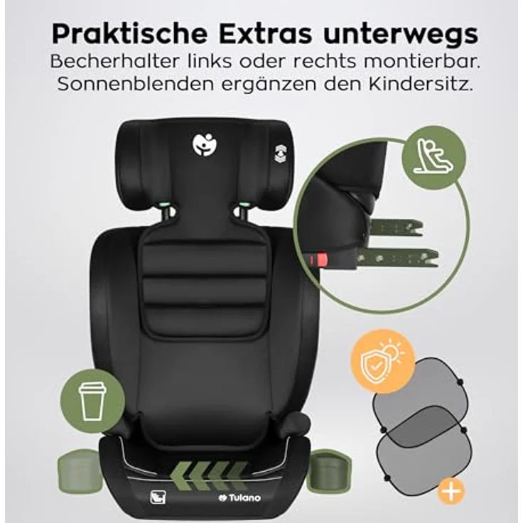 Tulano Joy 25, Kindersitz mit i-Size-Zulassung (ECE R129/03), verstärkter Kopfstütze und waschbarer Polsterung, schwarz – Bild 3