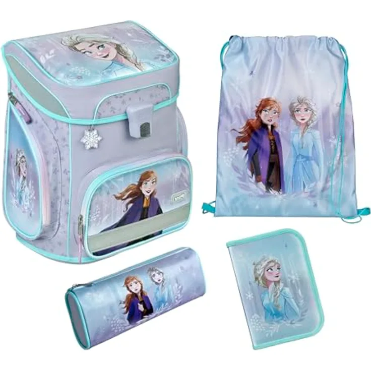 Scooli Frozen/Eiskönigin Schulranzenset (5-Teilig) - Schulranzen-Set mit Schultasche, Federmäppchen, Turnbeutel, Schlamperetui, Schlüsselanhänger