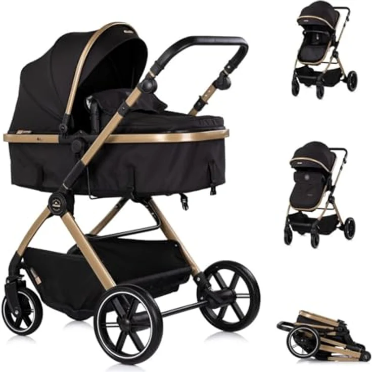 Chipolino Kombikinderwagen Pearl 2 in 1, umbaubar mit Rucksack, Fußsack, gefederter Rahmen, schwarz – Bild 1