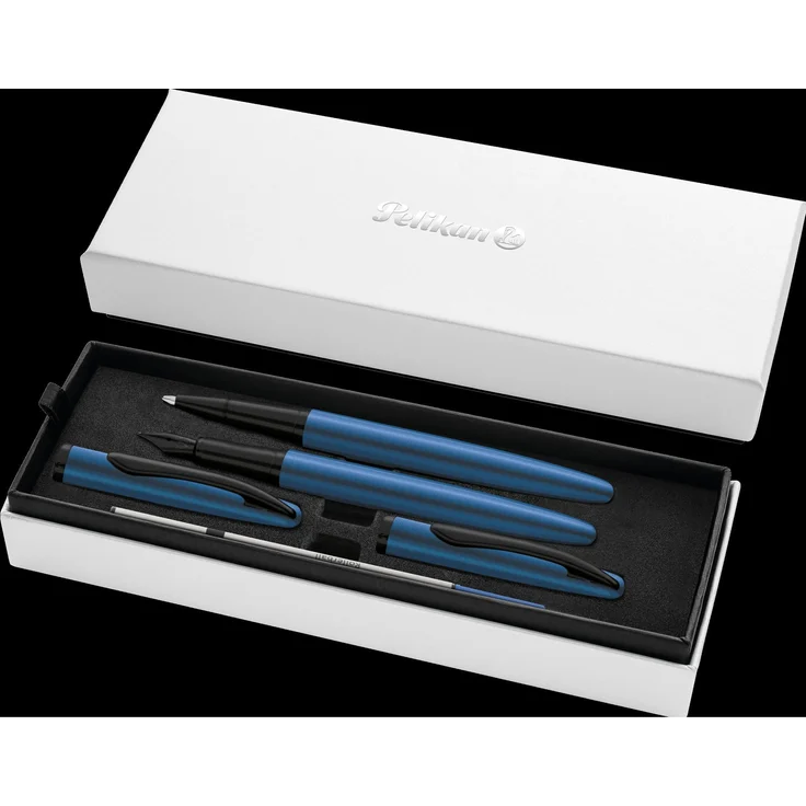 Pelikan Tintenroller Füllhalter & Roller Jazz® Noble Elegance Set, Metall, aquamarin, 1x Großraummine, blaue Tinte