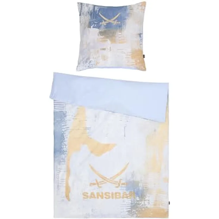 Sansibar Bettwäsche-Set Island 135x200 Wendebettwäsche mit Sylt Druck, 100% Baumwolle, Blau, YKK-Reißverschluss