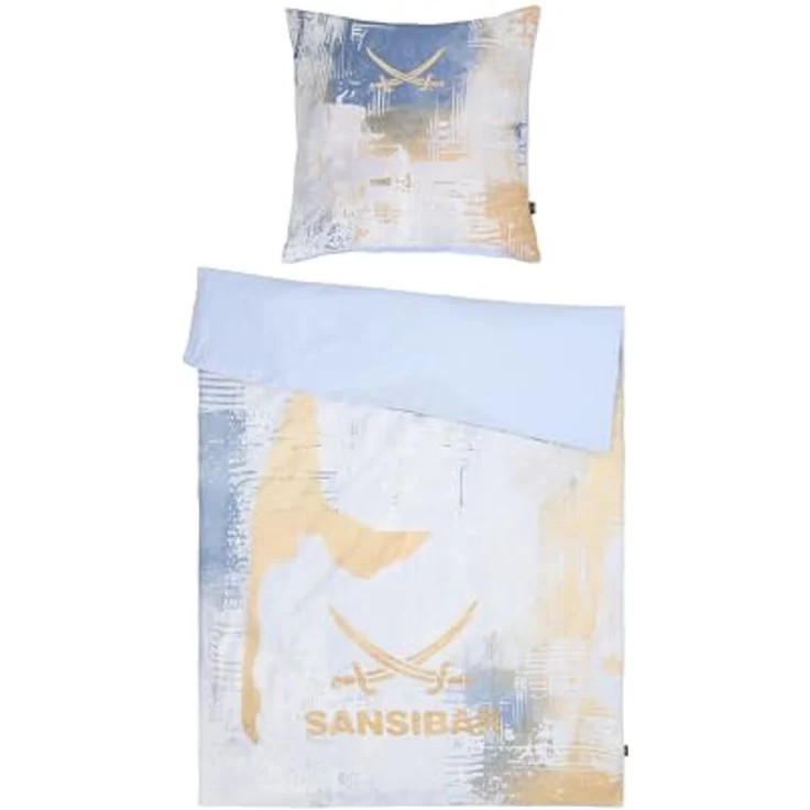 Sansibar Bettwäsche-Set Island 135x200 Wendebettwäsche mit Sylt Druck, 100% Baumwolle, Blau, YKK-Reißverschluss – Bild 1
