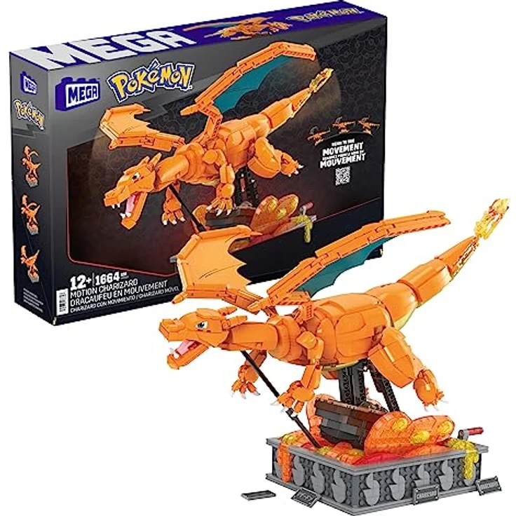 MEGA Pokémon Actionfigur Bauspielzeug für Erwachsene, zusammenbaubares, bewegliches Glurak mit 1664 Teilen, circa 28 cm groß, für Sammler, HMW05 – Bild 1
