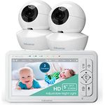 Babysense Babyphone HD 5 Zoll mit 2 Kameras, Video Babyphone ohne WLAN, Nachtlicht, Wiegenlieder, 300m Reichweite, Zwei-Wege-Audio, 4-facher Zoom, 4000mAh Akku