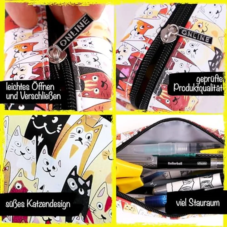 Online Federmäppchen Katzen I Stylische Federtasche für Mädchen & Jungen, ideal für Schule, Uni & Büro I Schlampermäppchen mit praktischem Reißverschluss zur Aufbewahrung von Stiften & Kosmetik – Bild 2
