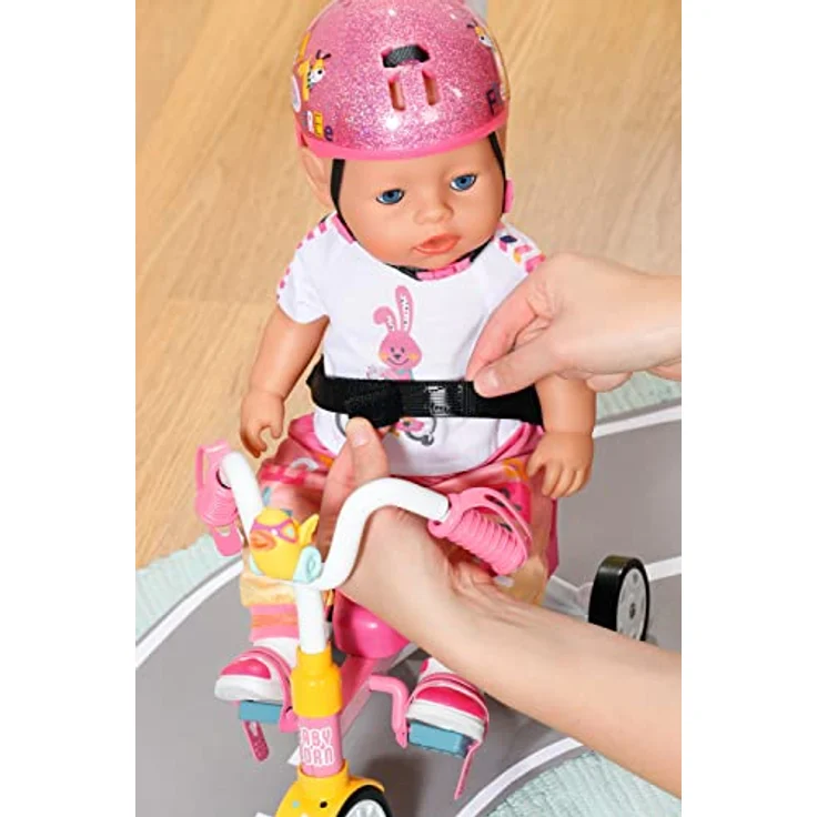 BABY Born Dreirad mit Lenkstange, Trike mit funktionsfähigen Rädern, für 36 cm und 43 cm Puppen, pink/weiß/gelb – Bild 3