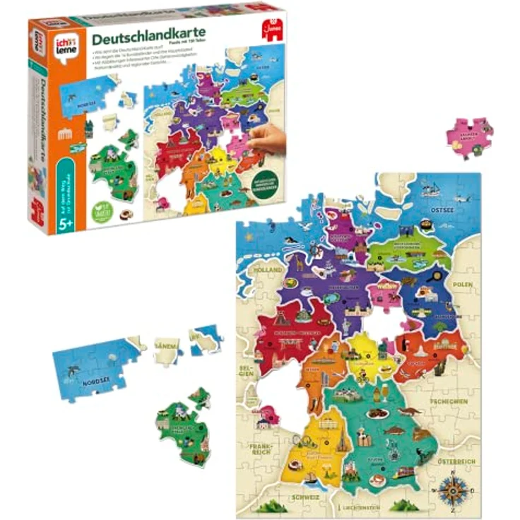 Jumbo Spiele 19927 Ich lerne Deutschlandkarte, Puzzle mit 130 Teilen und Begleitheft, 50x35,5cm Größe, recycelter Karton – Bild 3