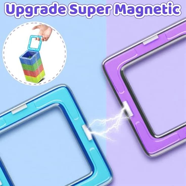 COOLJOY Magnetische Bausteine 40 Teile, Magnetspiel STEM mit farbenfrohen Plättchen für Kinder ab 3 Jahren, sicheres Konstruktionsspielzeug для Jungen und Mädchen – Bild 5