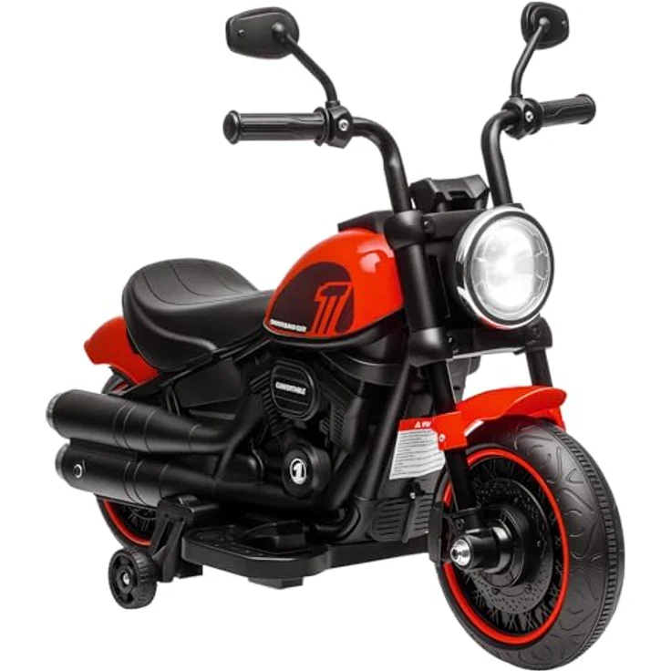 HOMCOM Elektro-Kindermotorrad 18-36 Monate, mit Stützrädern und Scheinwerfer, Belastbarkeit 25 kg, 3 km/h, Rot – Bild 2