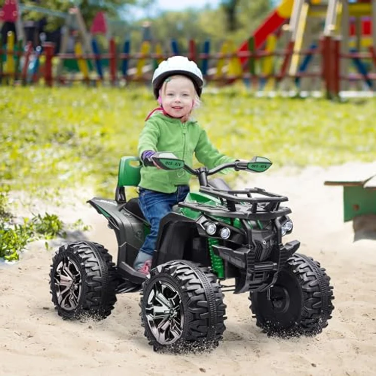 HOMCOM Elektro Quad für Kinder, 12V 10Ah Kinder Quad mit Vorwärts-, Rückwärtsfunktion, 2 Motor, USB-Anschluss, MP3-Musikplayer, Kinderfahrzeug mit Scheinwerfer 3-8 km/h, für 3-5 Jahre, Grün – Bild 2
