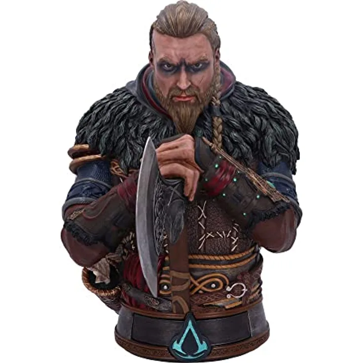 GED Busto Assassin's Creed Valhalla Eivor, 32cm handbemalte Sammelfigur mit Axt und Raven Clan-Schild