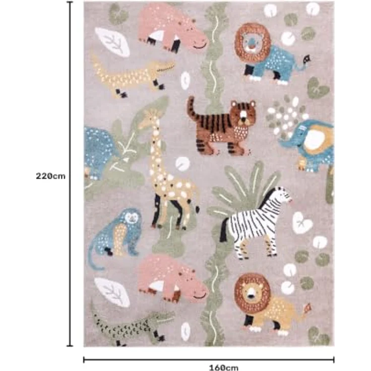 rugsx Fun Africa Kinderteppich „Tiere, Afrika”, beige, 160x220 cm, 100% Polypropylen, pflegeleicht, für Fußbodenheizung geeignet – Bild 3