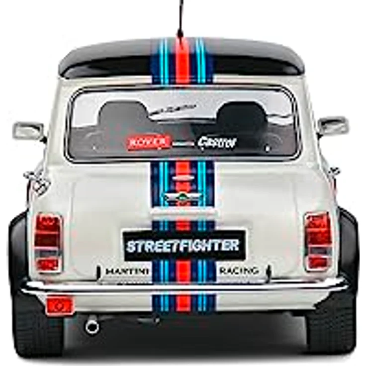 Solido 1:18 Mini Cooper MARTINI EVO, Modellauto aus Zinkdruckguss in detailgetreuer Nachbildung von 1998, mit Kunststoffsockel im Fensterkarton – Bild 4