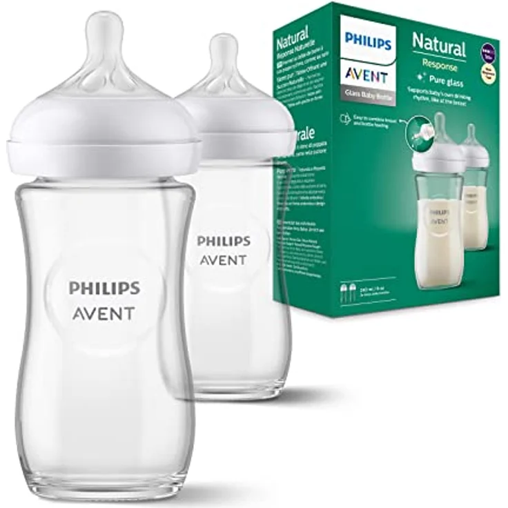 Philips Avent Babyflaschen Natural Response aus Glas – 2x Babyflasche, 240 ml, BPA-frei, für Neugeborene ab 1 Monat (Modell SCY933/02) – Bild 2