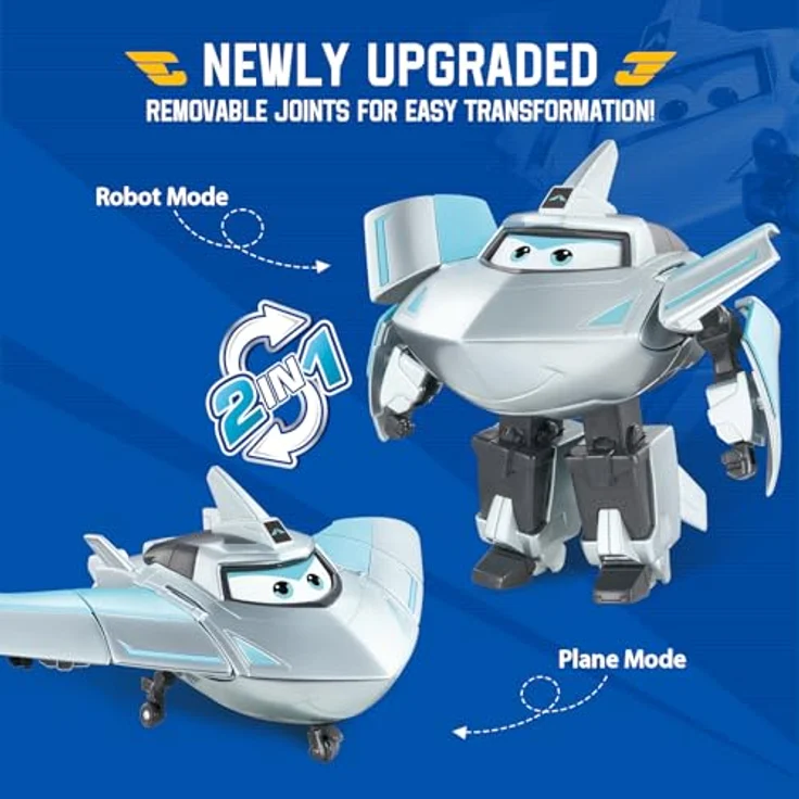 Super Wings Transformations-Flugzeug Supercharged Traver, 12,7 cm Spielzeug-Flugzeug und Roboterfigur für Kinder ab 3 Jahren, silber – Bild 2