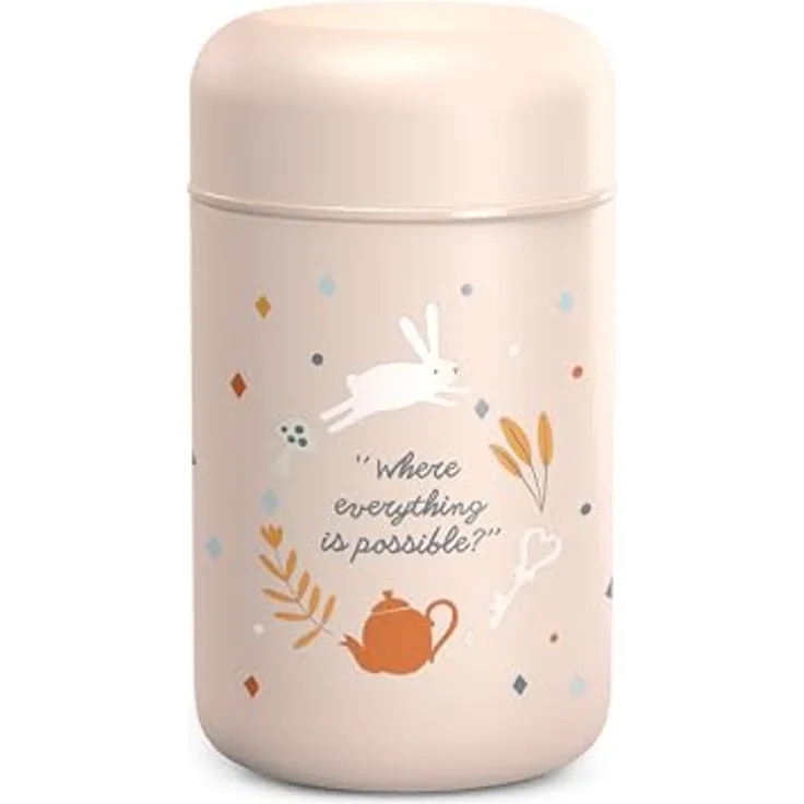 Suavinex Thermosbehälter Wonderland, Babynahrungsbehälter Iso, 350ml, rosa, 6 Stunden Temperaturhaltung, rostfreier Edelstahl