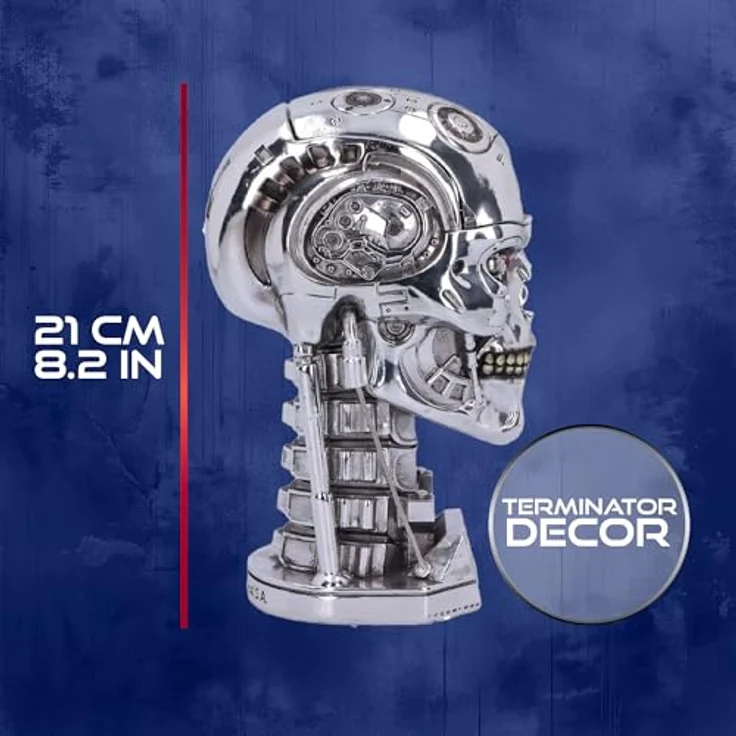 Nemesis Now T-800 Terminator Büste, Sammelfigur aus Harz mit entferntem Schädel und Stauraum, silber – Bild 5
