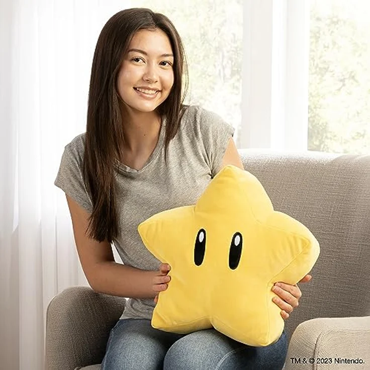 Tomy Super Mario Mocchi-Mocchi Plüschfigur Mega - Super Stern, 30 cm, super weich und knautsches Material – Bild 2