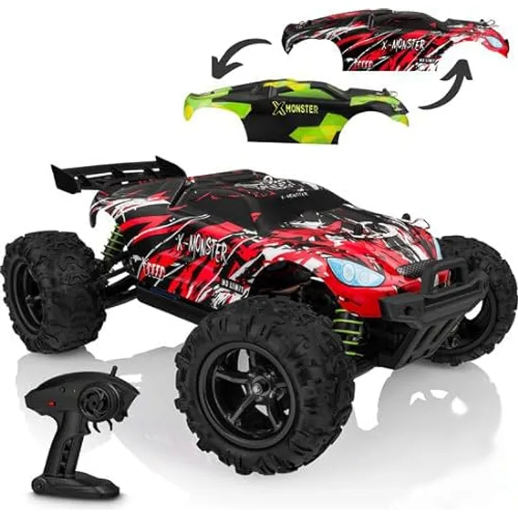 Overmax X-Monster Truck Ferngesteuertes RC Auto 45 km/h, 1:18, 2 Akkus, Allrad, 100m Reichweite, Buggy verbesserter Fernbedienung