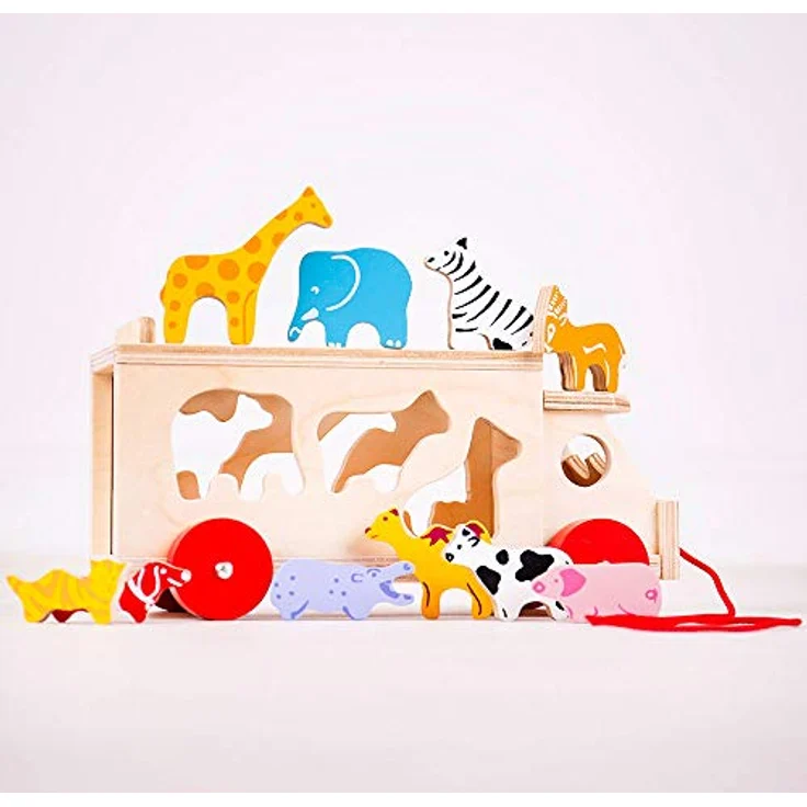 Bigjigs Wooden Shape Box Truck, Holzspielzeug mit 10 Tierlöchern und Ziehcord, für Kinder ab 18 Monaten – Bild 7
