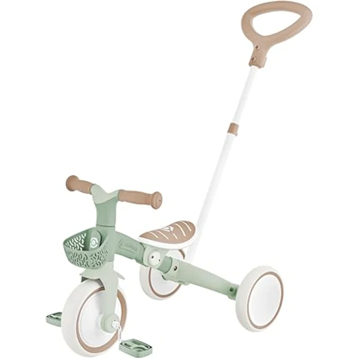 GLOBBER Learning Trike 3in1 Plus ECO, nachhaltiges Dreirad und Laufrad für Kinder, 8/7 Zoll, höhenverstellbarer TPR-Sattel, salbei grün