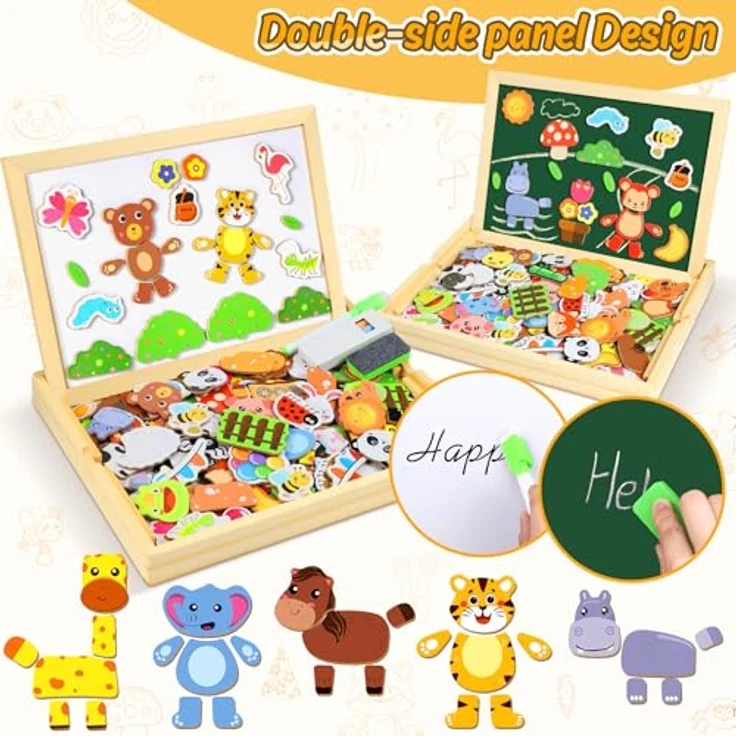 COOLJOY Magnetisches Holzpuzzle, 120+ Teile, Doppelseitige Magnettafel, Montessori Spielzeug für Kinder ab 2 Jahren, Geschenkidee für Mädchen und Jungen – Bild 5