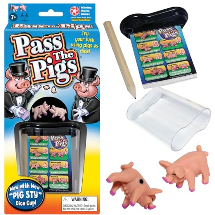 Winning Moves Pass the Pigs, Brettspiel für 2- bis 20 Spieler, inklusive 2 Pig Dice und Tragetasche