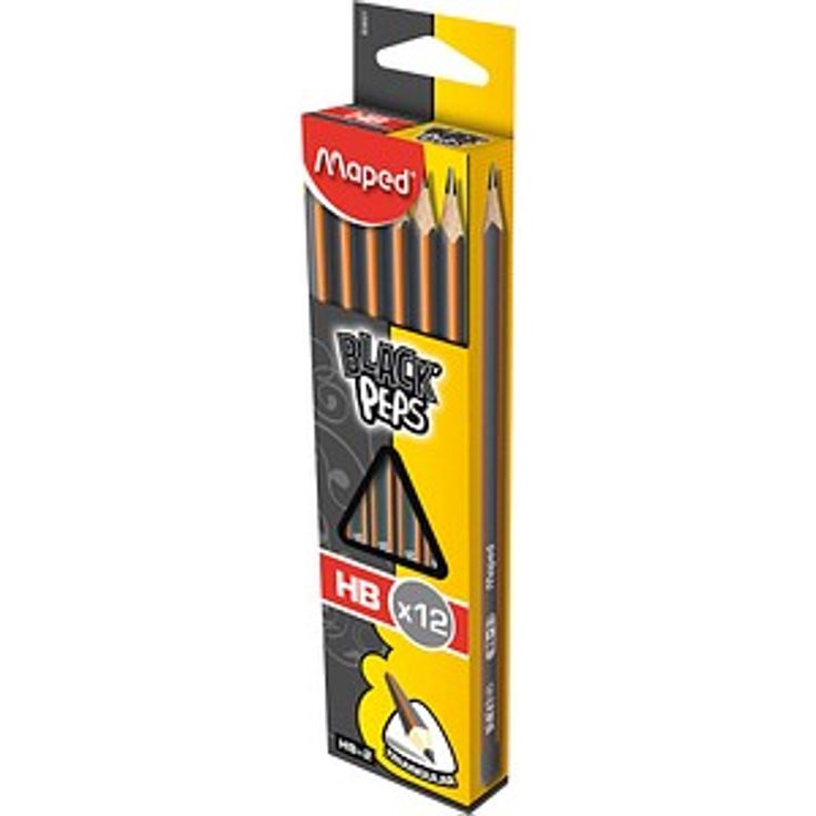 Maped BLACK'PEPS Bleistifte HB, 12 Stück, bruchfest, dreikantig, schwarz/orange