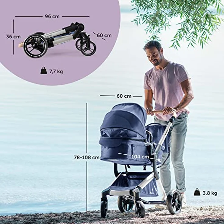 Bergsteiger Kinderwagen Lugo 3in1 | Kombikinderwagen Komplettset inkl. Zubehör - Babyschale, Buggy-Aufsatz, Sonnenschutz & Wetterfußsack | Isofix Station erhältlich – Bild 6
