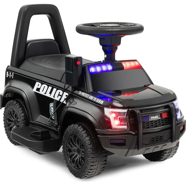 COSTWAY 6V Kinder Elektroauto Polizei, mit Megafon und Warnlichtern, für Kinder ab 18 Monaten, Schwarz
