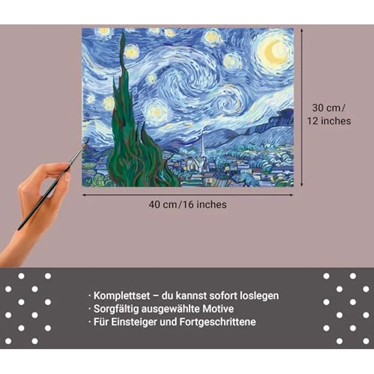 Ravensburger Malen nach Zahlen CreArt, Leinwand ART Collection: Sternennacht (Van Gogh), Made in Europe, FSC® - schützt Wald - weltweit, hochwertige Leinwand für Erwachsene, Acrylfarben, 40 cm x 30 cm – Bild 6