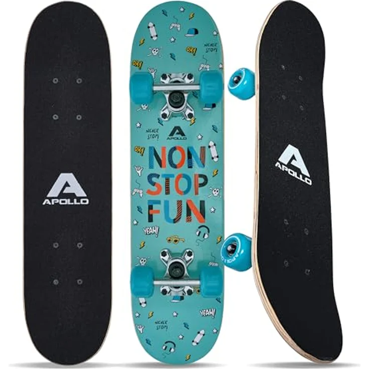 Apollo Kinder Skateboard, | kleines Komplett Board mit ABEC 3 Kugellagern und Aluminium Achsen | Coole Designs für Kinder | Cruiser Boards für Mädchen und Jungs | Kinder Skateboard ab 3 Jahre – Bild 1
