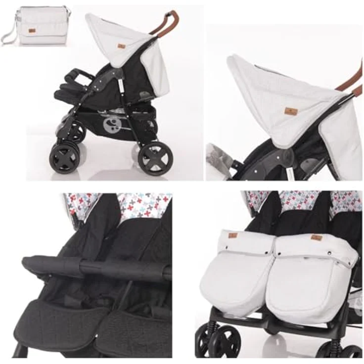Lorelli Zwillingswagen TWIN, Kinderwagen mit Wickeltasche, schwarz – Bild 5