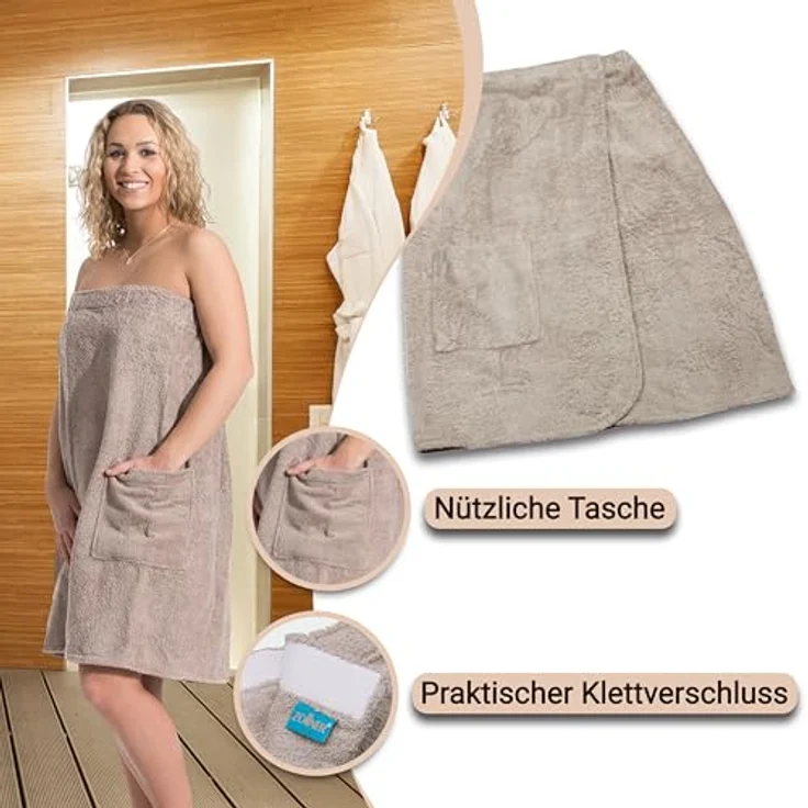 Zollner Bademantel Fango, Textil in L/XL, Oeko-Tex® Standard 100, saugfähig, mit Oberschenkeltasche und Gummizug – Bild 3