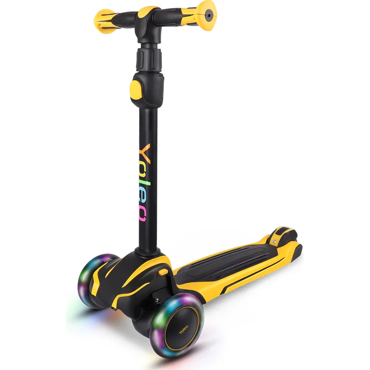 YOLEO D3 Kinderscooter Dreiradscooter mit LED, 4-fach höhenverstellbar für Kinder von 3 bis 12 Jahren, belastbar bis 50 kg