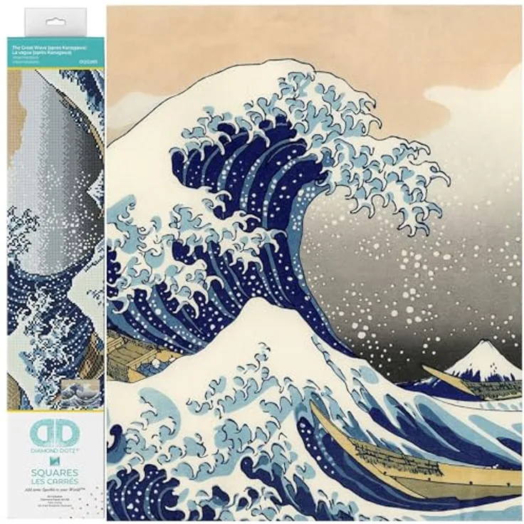 DIAMOND DOTZ 2592467 Original 5D Diamond Painting Squares Set, Welle vor Kanagawa, mit quadratischen Glitzersteinen, 57 x 39 cm, für Erwachsene und Kinder ab 12 Jahren, Intermediate, Silk-Touch-Finish