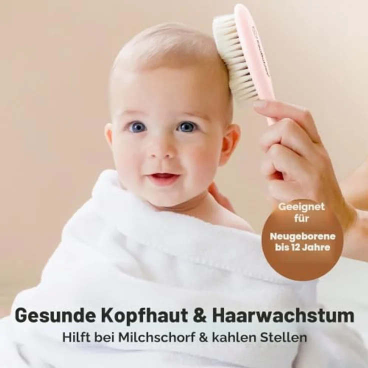 KeaBabies Baby Haarbürste Neugeborene, Holz Bürste mit weichen Ziegenhaaren, Milchschorf Pflege, Erstausstattung Babyzubehör (Blush, Oval) – Bild 3