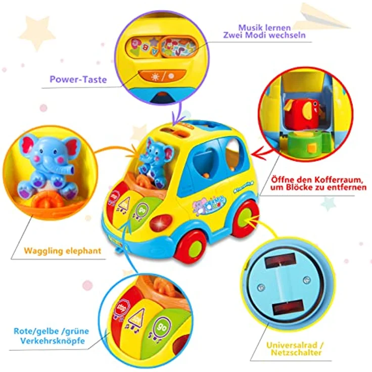Baby Spielzeug ab 1 Jahr Mädchen Junge Form Sortieren Bus Babyspielzeug ab 6 9 12 18 Monate Kinderspielzeug ab 1 2 Jahre Kinder Spielzeug Geschenk 1 jahre Tiergeräusche/Musik Auto für Kleinkind - Preisvergleich – Bild 5