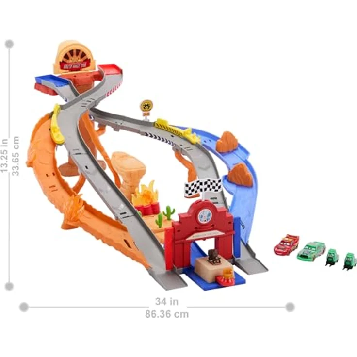 Mattel Disney Pixar Cars Rennstrecke Spielset mit Lightning McQueen und Chick Hicks, inklusive Boxencrew-Figuren – Bild 6
