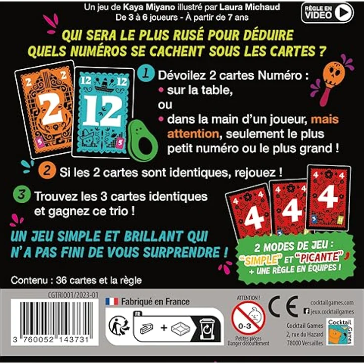 Cocktail games Trio (Französisch), Kartenspiel zum Zahlenraten, strategisches Spiel für 2-3 Spieler – Bild 4