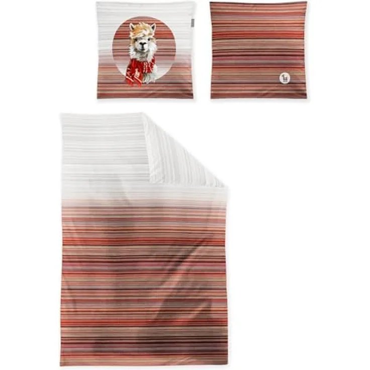 Irisette Flausch-Cotton Bettwäsche Zobel 8556 rot, Kinderbettwäsche mit weihnachtlichem Alpaka-Motiv
