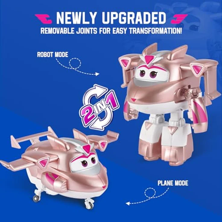 Super Wings Transformations-Flugzeug Supercharged Golden Girl, 12,7 cm große Roboterfigur mit 2-in-1 Spielmodi, rosa – Bild 2