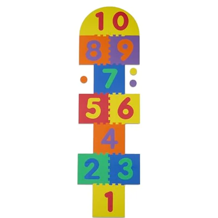 Relaxdays Puzzlematte mit Zahlen, Himmel & Hölle Kindermatte, bunt, schadstofffrei, Schaumstoff