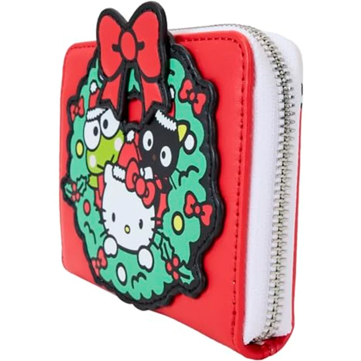 Loungefly Sanrio Hello Kitty Weihnachten Brieftasche, 100% veganes PU-Leder, kompaktes Design, 4 Kartenfächer, Reißverschluss, festliches Weihnachtsbaum-Detail – Bild 2