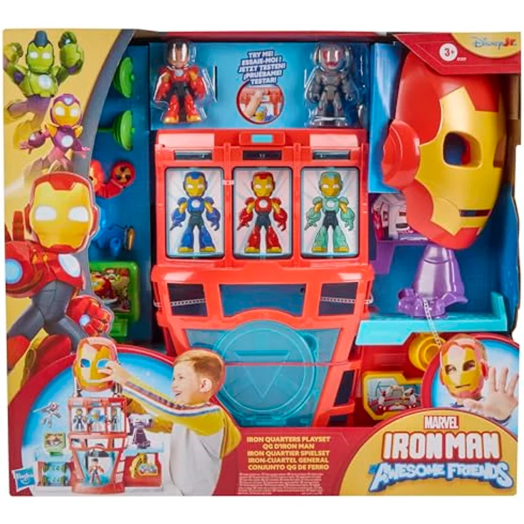 Marvel Iron Man and his Awesome Friends, elektronisches Iron Quartier Spielset mit 40+ Sounds, 2-in-1 Spielset und Rollenspielmaske, enthält 5 Accessoires und bewegliche Action-Figuren – Bild 4