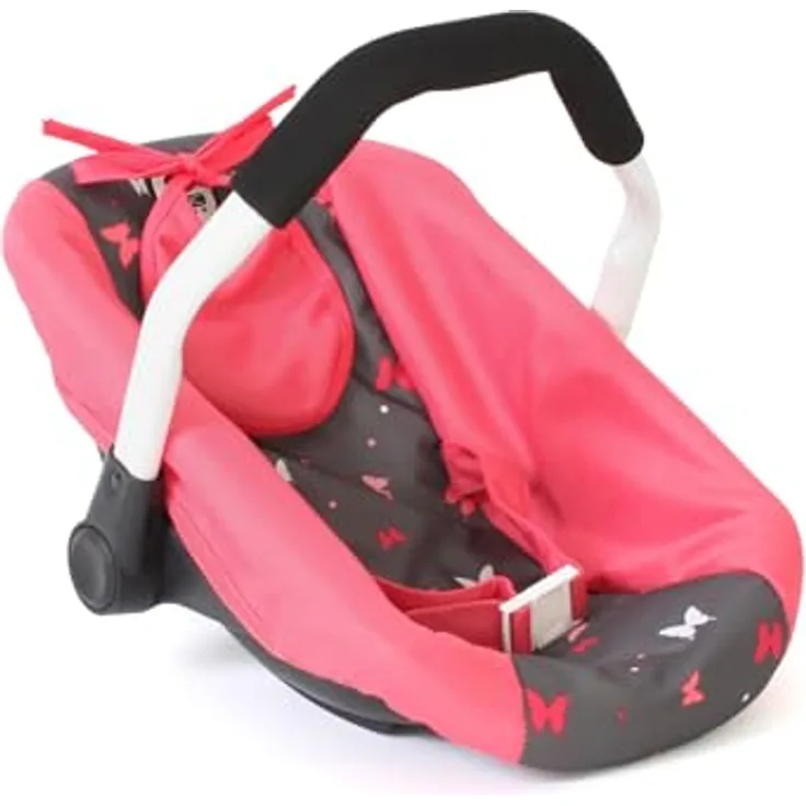 Bayer Chic 2000 Puppen-Autositz für Baby-Puppen, ergonomischer Softgriff und Anschnallgurt, Butterfly, Koralle, 45 x 31 x 32 cm, Konfetti Pink