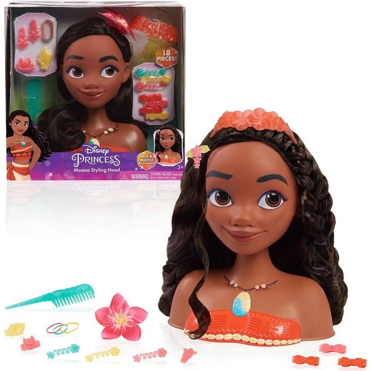 JustPlay Frisierkopf Disney Princess Basic Moana Styling Head, dunkelbraunes Haar, ideal für Styling-Spaß – Bild 1