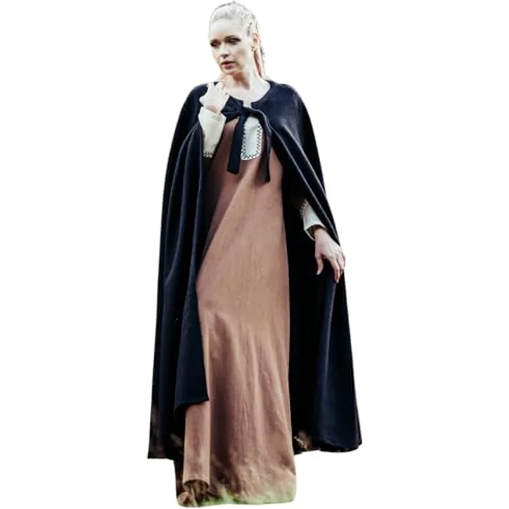 Leonardo Carbone® Unisex Mittelalter Umhang ohne Kapuze Kuno - Schwarz, Hochwertiges Wollgemisch, wasserabweisend, Gesamtlänge ca. 131 cm