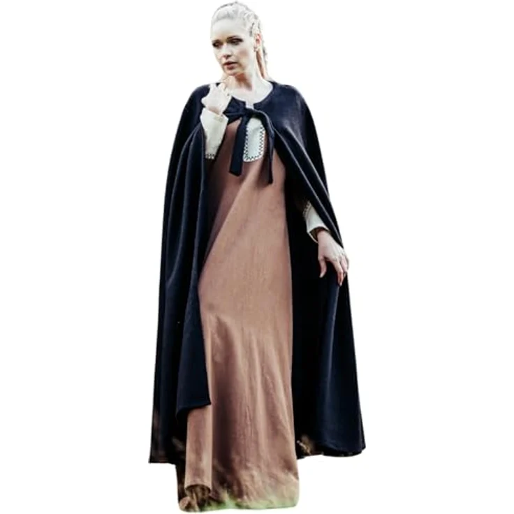 Leonardo Carbone® Unisex Mittelalter Umhang ohne Kapuze Kuno - Schwarz, Hochwertiges Wollgemisch, wasserabweisend, Gesamtlänge ca. 131 cm – Bild 1